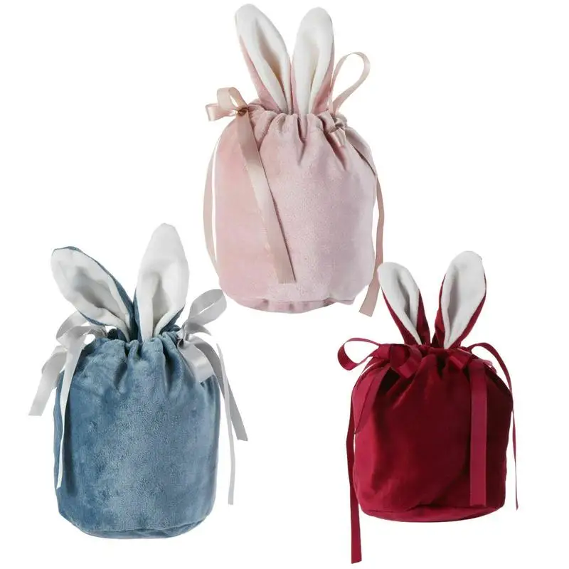 

Easter Treat Bags Velvet Drawstring Pouches, Easter Goodie Bags Easter Party Favor, Cute Rabbit Design Rabbit Candy Bags
