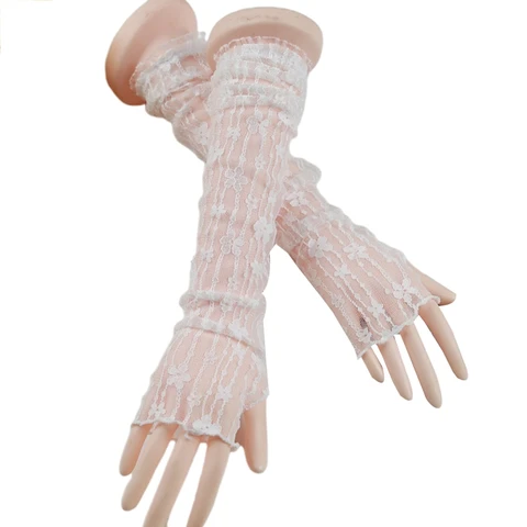 Кружевные декоративные перчатки с бабочками черные белые эластичные Вечерние перчатки с длинным рукавом для девочек