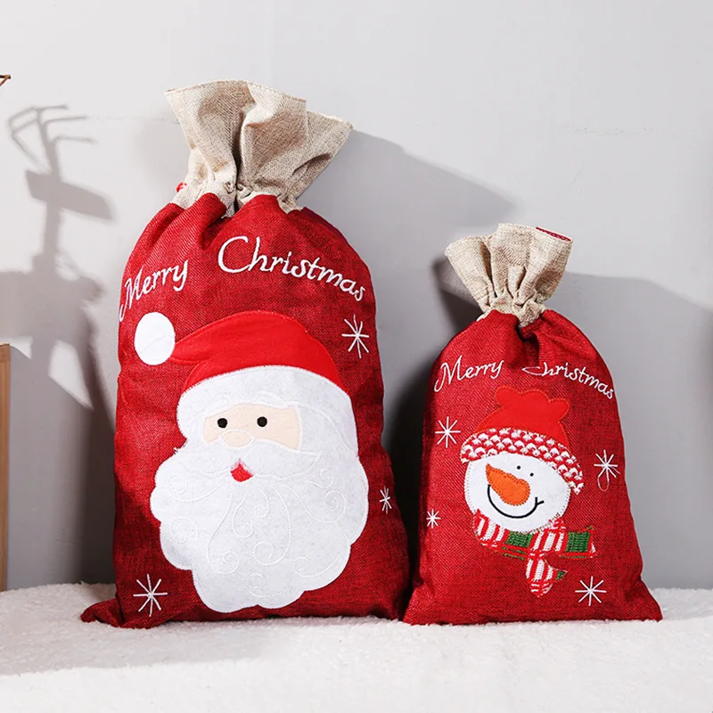 1PCS Christmas Decorations Linen Creative Apple Packaging Bag Event Props Old Man Snow Gift Bag Wholesale Christmas Decoration