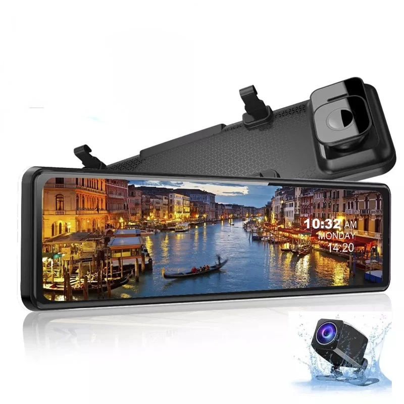

4K Dash Camera 12 Inch Stream Media Rear View Mirror 2160P Ultra HD Car DVR Dual Lens Camera With GPS IMX415 Video Recorder