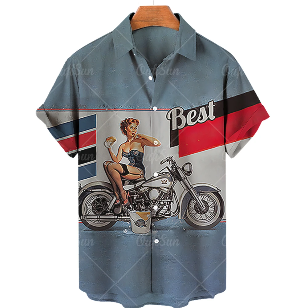 

Men's Vintage Motorcycle Shirts Hawaiian 3d Print Motor Bike Male Beach Aloha Shirts Oversized Clothes Blouses Camisas De Hombre