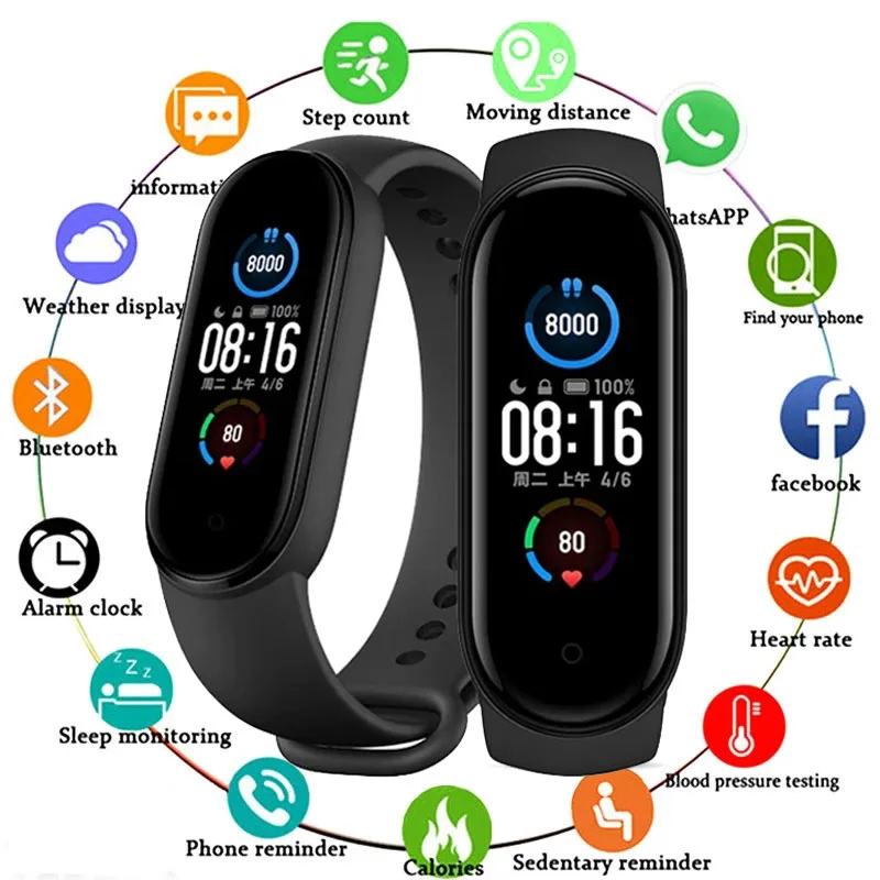 

Hot M5 Smart Band IP67 Waterproof Sport Smart Watch Men Woman Blood Pressure Heart Rate Monitor Fitness Bracelet For Android IOS