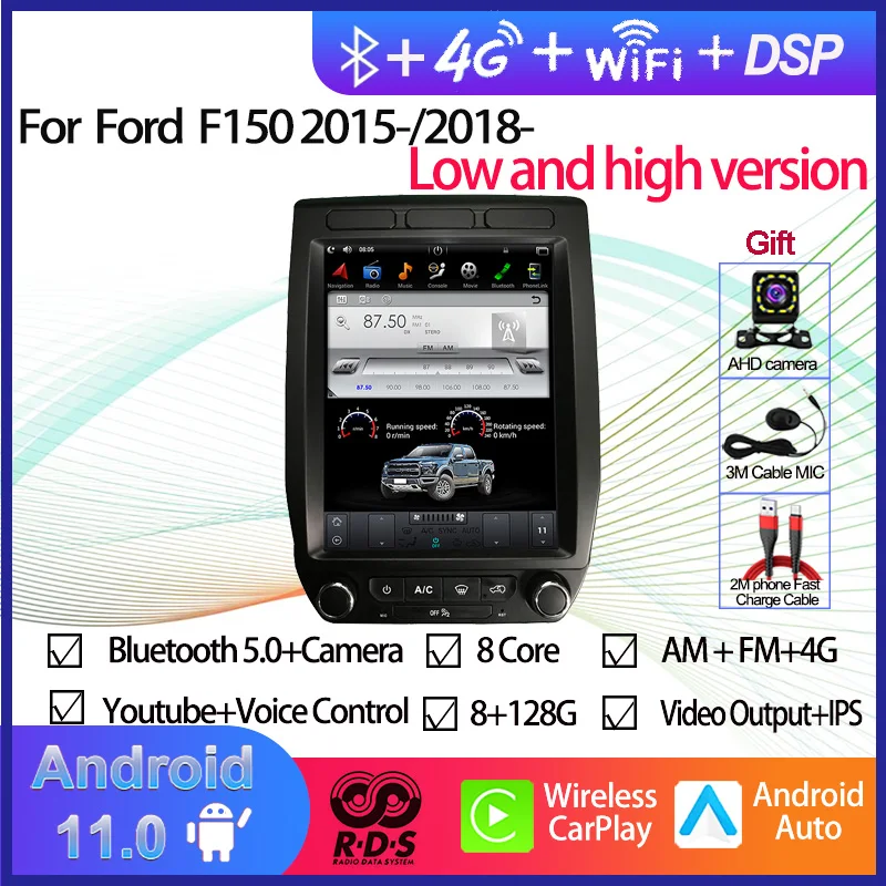 Vertical Screen Tesla Style Android 11 Car GPS navigation for Ford F150/Raptor 2015-/2018- Auto Radio Stereo Multimedia Player
