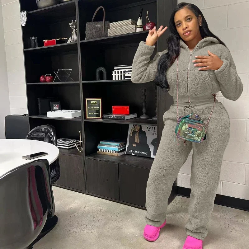 Ueteey модный флисовый шерстяной женский комплект толстовка с длинными рукавами и