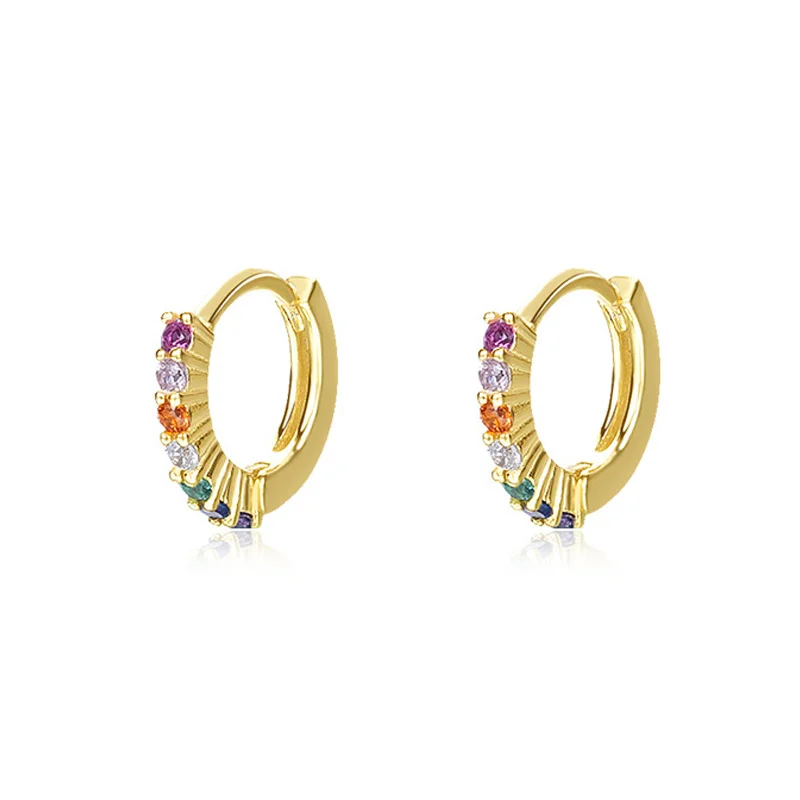 

925 Sterling Silver Rainbow Zircon Earings For Women Gold Huggie Small Hoop Earrings 2022 Trend Aros Mujer Fine Jewelry