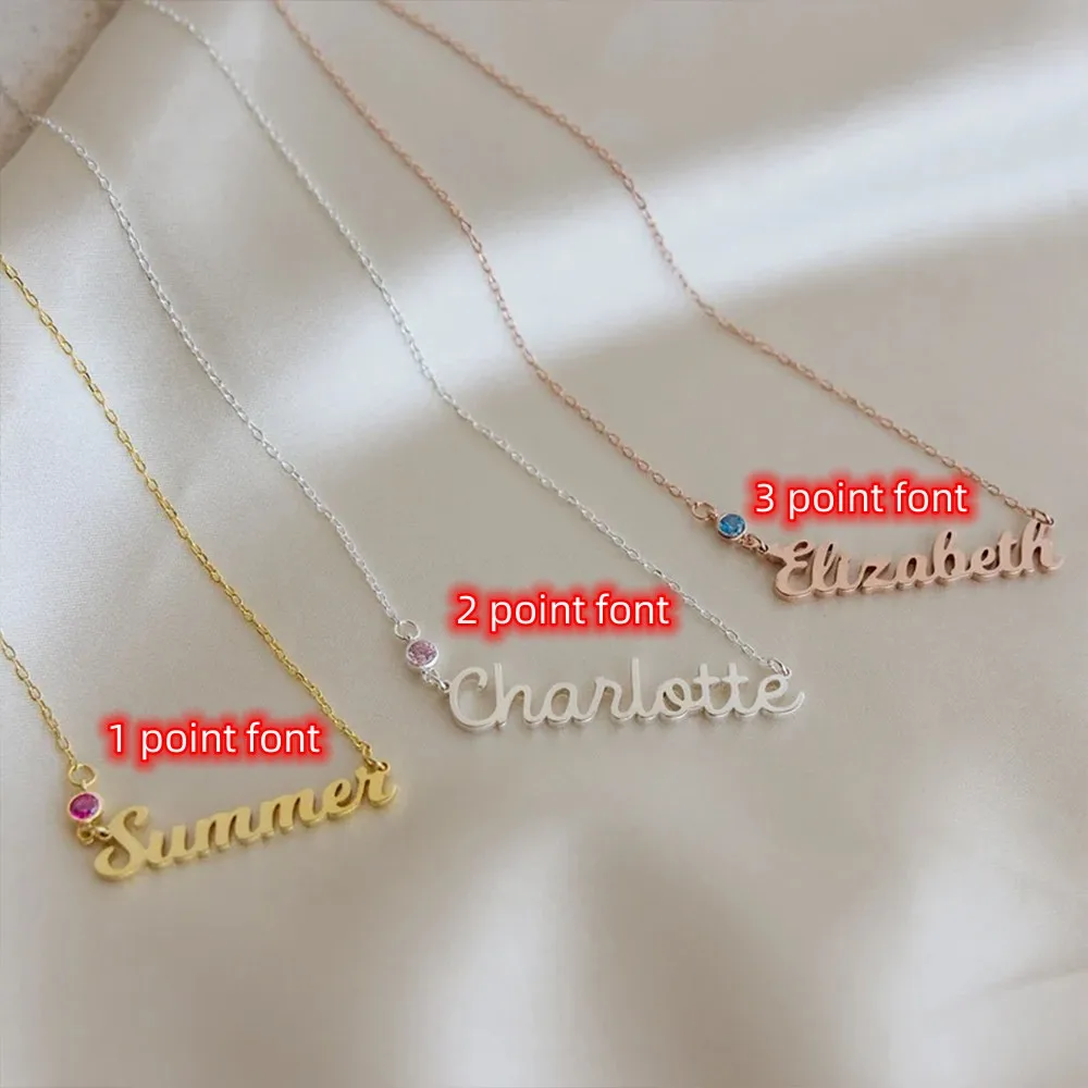Women's Birth Stone Birthday Necklace Personalized Customized Name Crystal Necklace Stainless Steel women Jewelry Birthday Gift