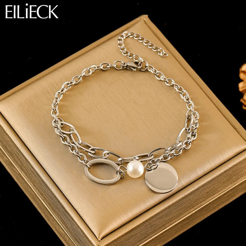 EILIECK браслет из нержавеющей стали 316L с круглым жемчугом для женщин модная