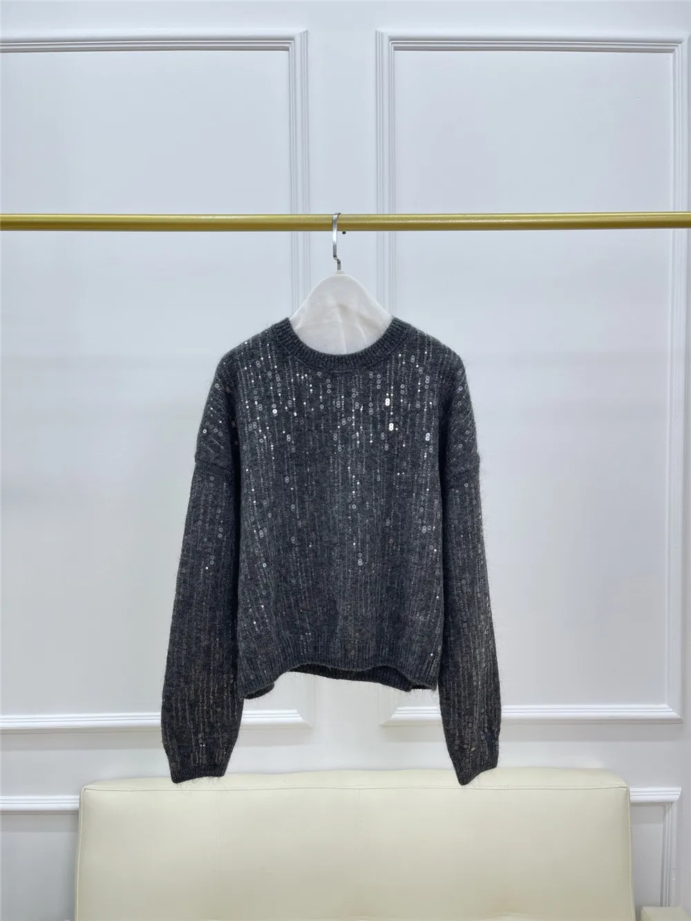 Женский пуловер из смесовой шерсти мохера с блестками повседневный свободный