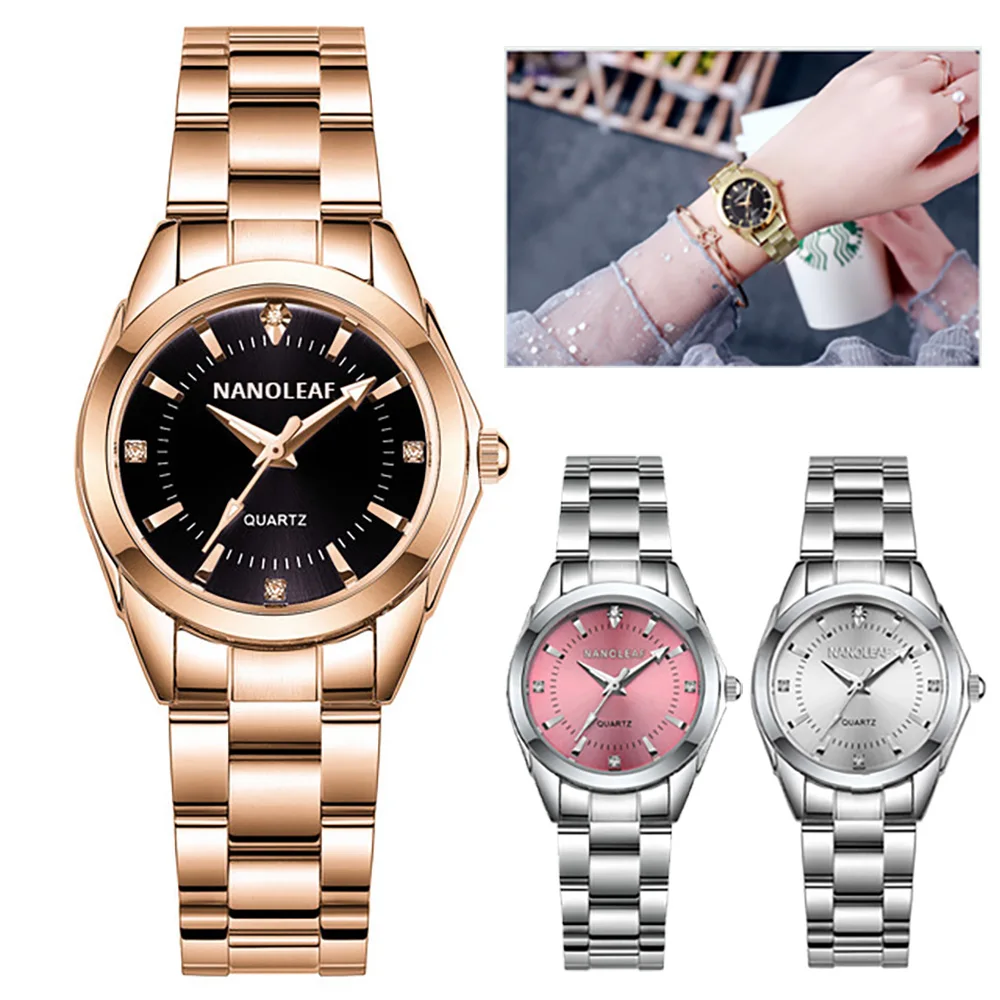 Женские роскошные модные повседневные кварцевые часы круглые из нержавеющей