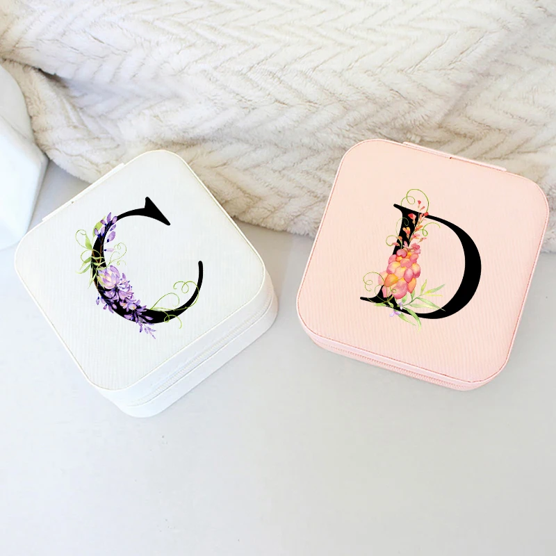 

Letter Print Jewelry Boxes Travel Portable Storage Earring Holder Wedding Valentine Gifts Necklace Organizer Jewelry Box
