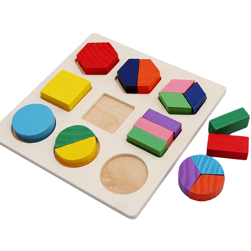

Wooden Geometric Shapes Montessori Puzzle Sorting Math Bricks Preschool Learning Educational Game Baby Toddler Toys for Children