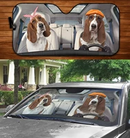funny basset hound driving headband and glasses dog couple summer car sunshade car windshield visor