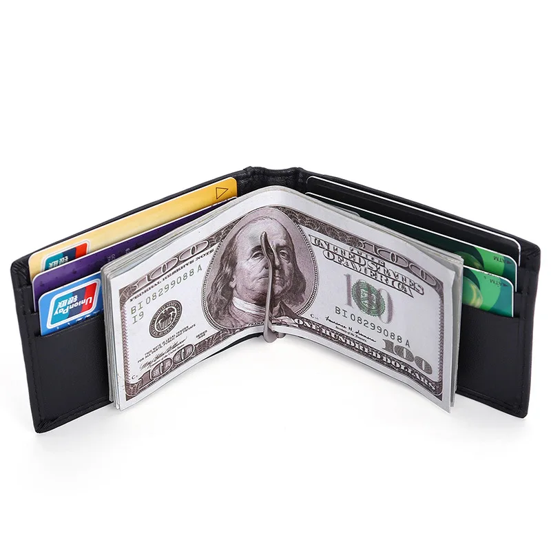 Мужской кошелек с RFID-блокировкой и металлическим зажимом маленький из