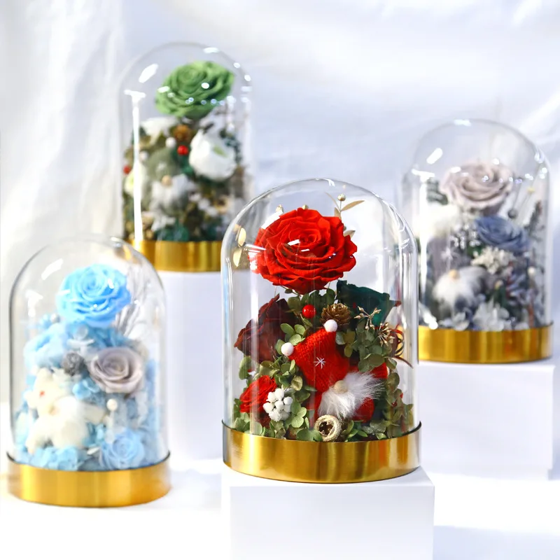 

2sets/pack Diameter=10cm Different Height Glass Dome Vase Home Decoration EVA Gold Metal Base Transparent Cover DIY Gift Wedding