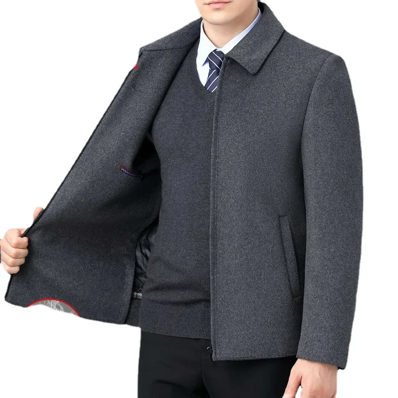 Мужская двусторонняя кашемировая куртка теплая деловая повседневная Осень-зима