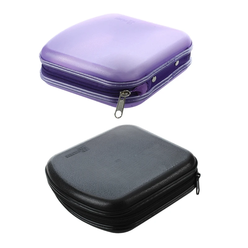 

2Pcs 40 Disc Cd Dvd Vcd Dj Storage Media Holder Sleeve Case Hard Box Wallet Carry Bag - Black & Purple