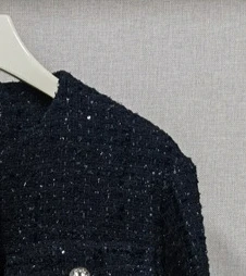 Женский черный комплект из двух предметов с талией яркий шелковый твидовый