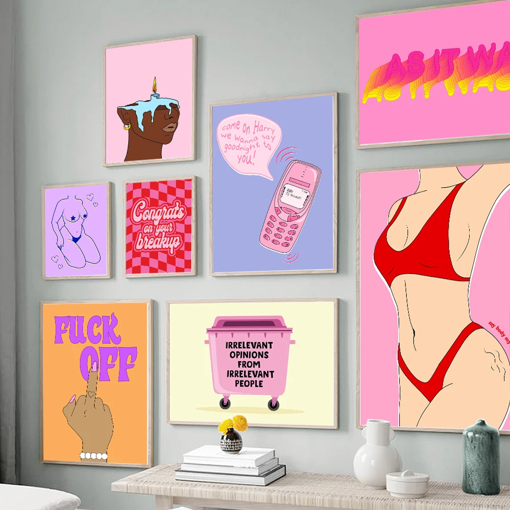 

Trippy Lyrics Wall Art Print Poster My Body Female Feminist Rules Illustration Canvas Painting Sexy Girl Nude Room Home Decor