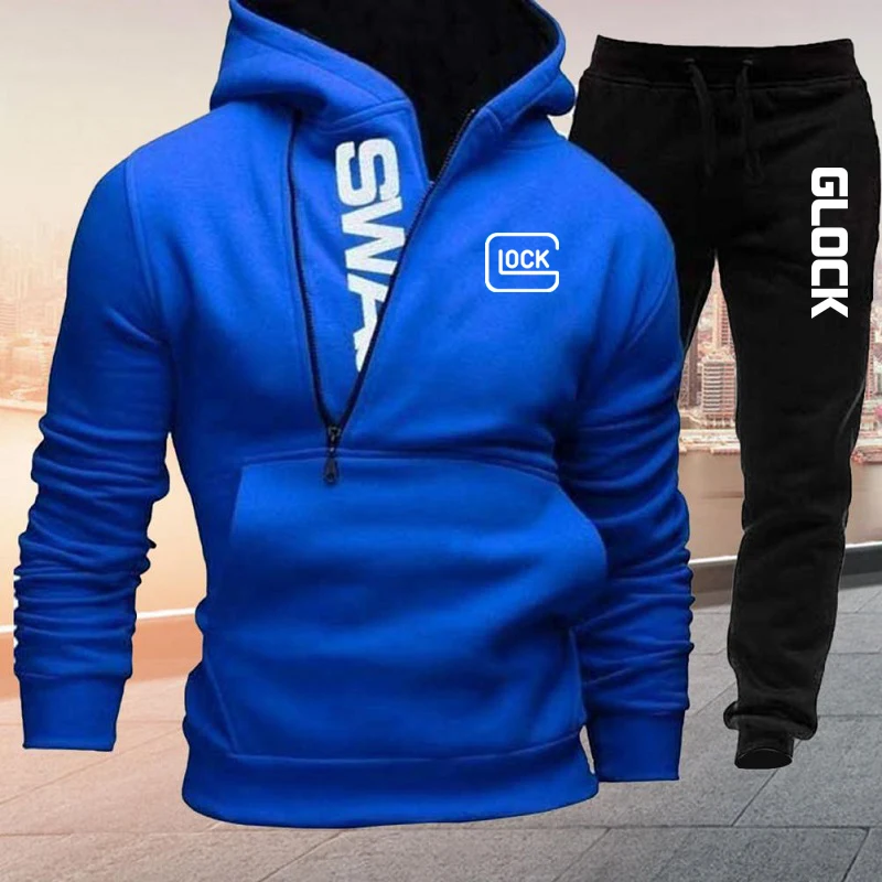 2022 Men's Sports Suit Hooded Sweatshirt and Sweatpants 2PCS SET Fashion Printed Plush Autumn Winter Causual Thicken Suit