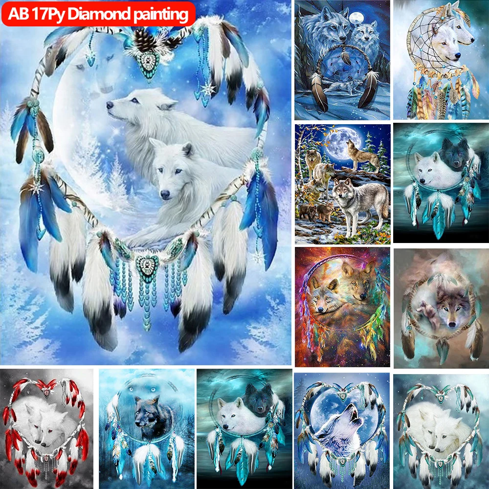 

Full Square/Round AB 5D DIY Diamond Painting "Animal Wolf Feather" Diamonds Embroidery Mosaic Cross Stitch Home Decor Art Gift