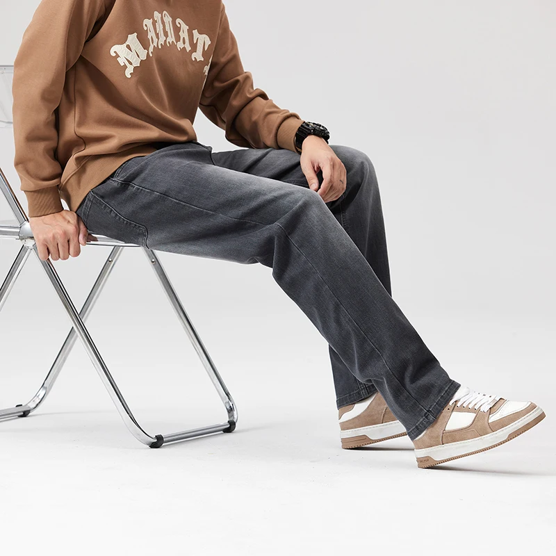 

Spring Summer Loose Jeans Men's Thin Straight Stretch Wide Leg Youth Casual Pants Plus Oversized Jeans