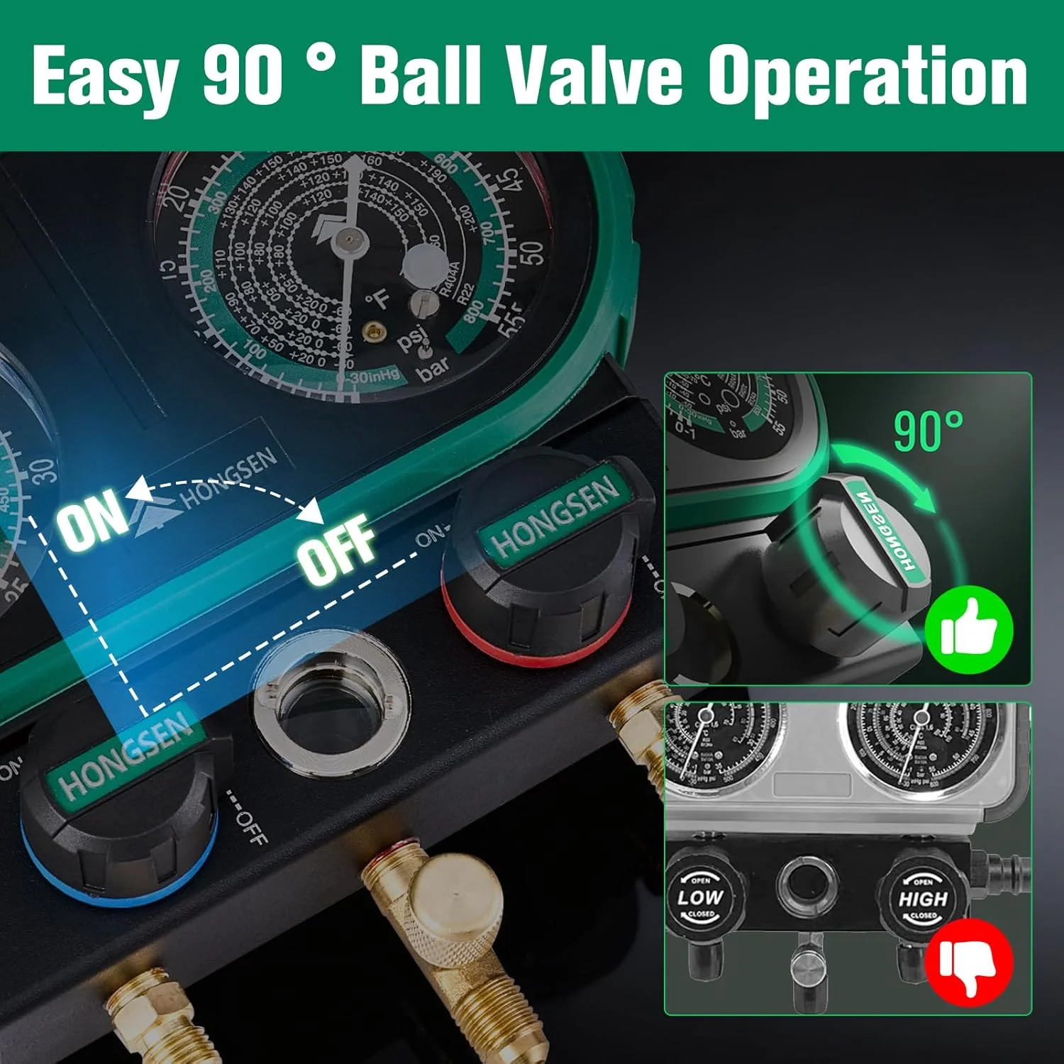 Фото Hong Sen HM2-V-134 Манометр, костюм для R134 R1234 R410, комплект манометра для зарядки хладагента для автомобилей, кондиционера №3