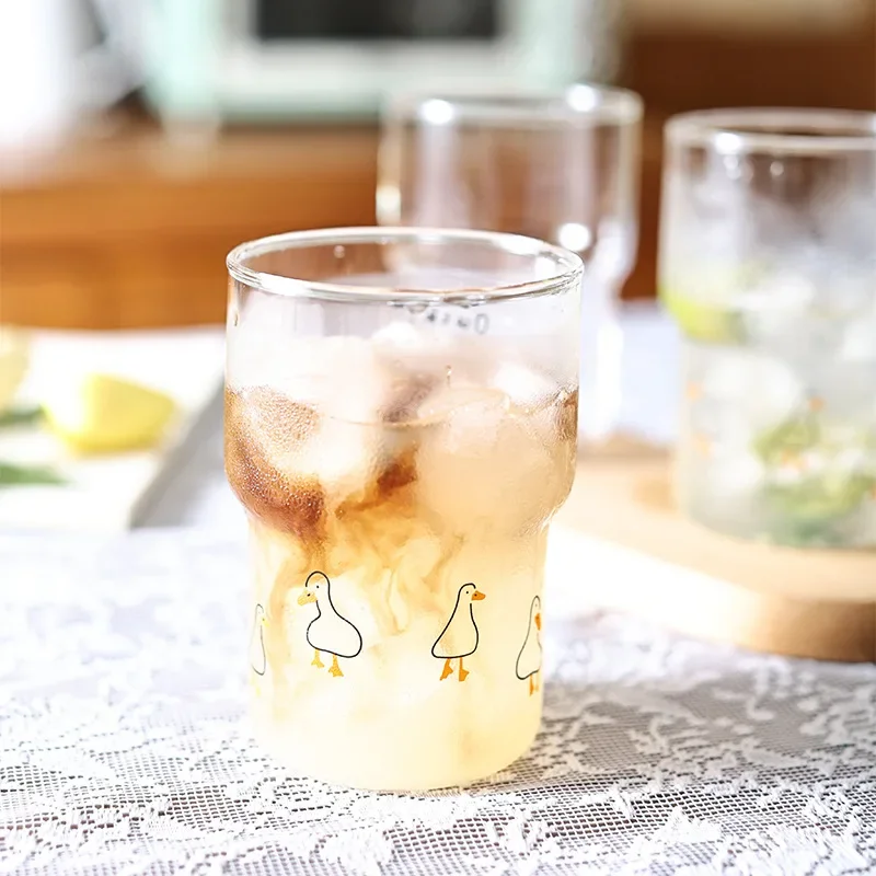 Восхитительная стеклянная чашка 400 мл 13 унций с милыми принтами утки