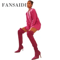 fansaidi elegant pointed toe stilettos heels sexy green pink over the knee boots fashion womens shoes winter new 40 41 42 43