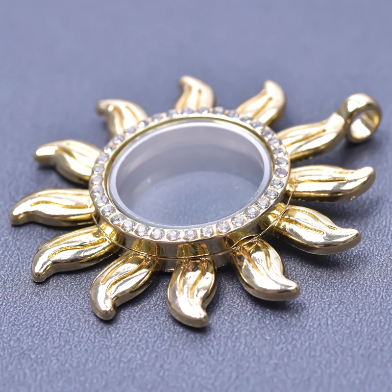 

5PCS Sunflower Rhinestone Glass Floating Locket Pendants Keychain Making Reliquary Memorial Photo Necklaces Jewelry Craft Charm