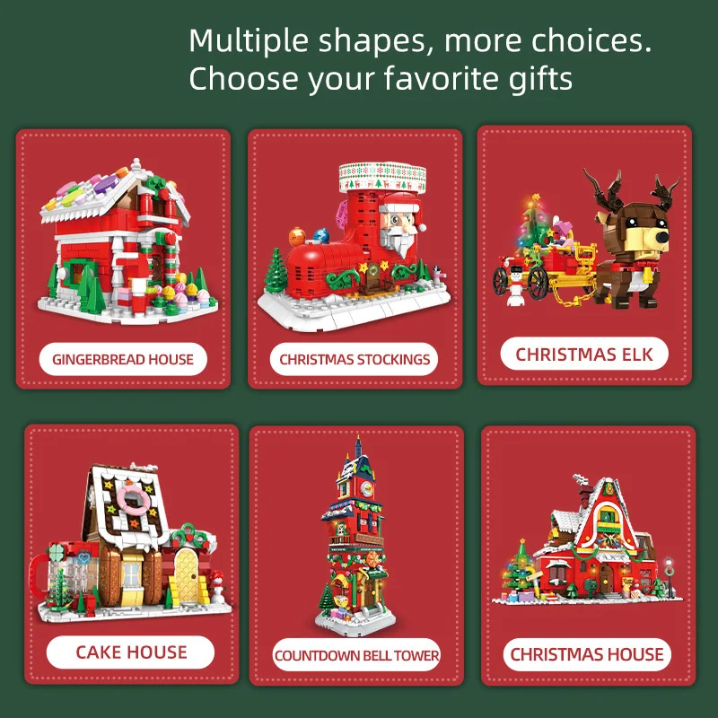 

2023 Winter Village Christmas Gingerbread House Elk Wagon Stocking Desktop Ornament Building Blocks Bricks Toys Gifts