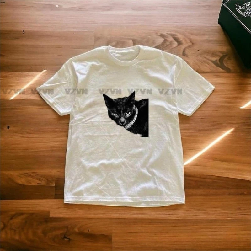 Летняя одежда с принтом черного котенка винтажные укороченные топы в стиле панк