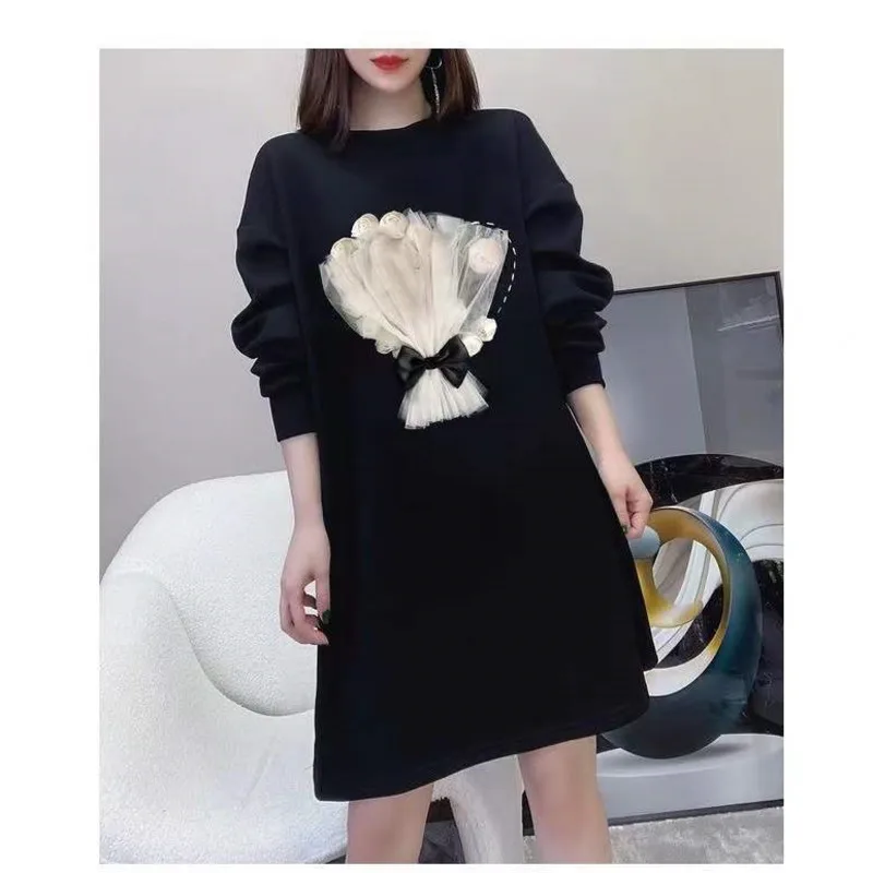 Толстовка платье спортивный костюм Женская Повседневная Однотонная футболка с