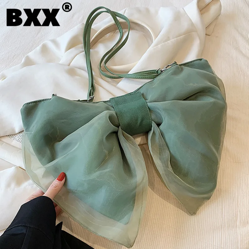 

[BXX] Lace Bow Design Crossbody Bag For Women Large Capacity 2023 New Fashion Cute Shoulder Bags Solid Color Handbag 8AB460