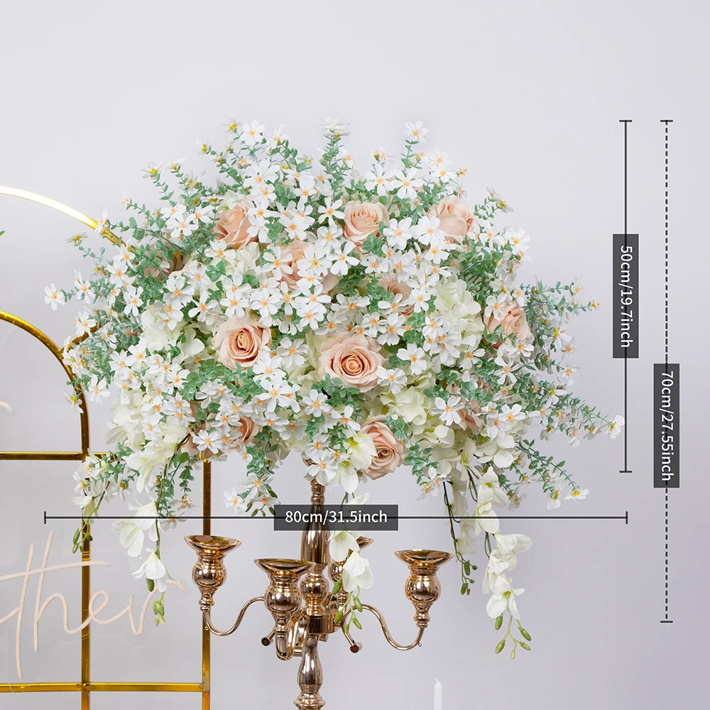 Центральные части свадебного стола искусственный белый цветок Роза шампанского