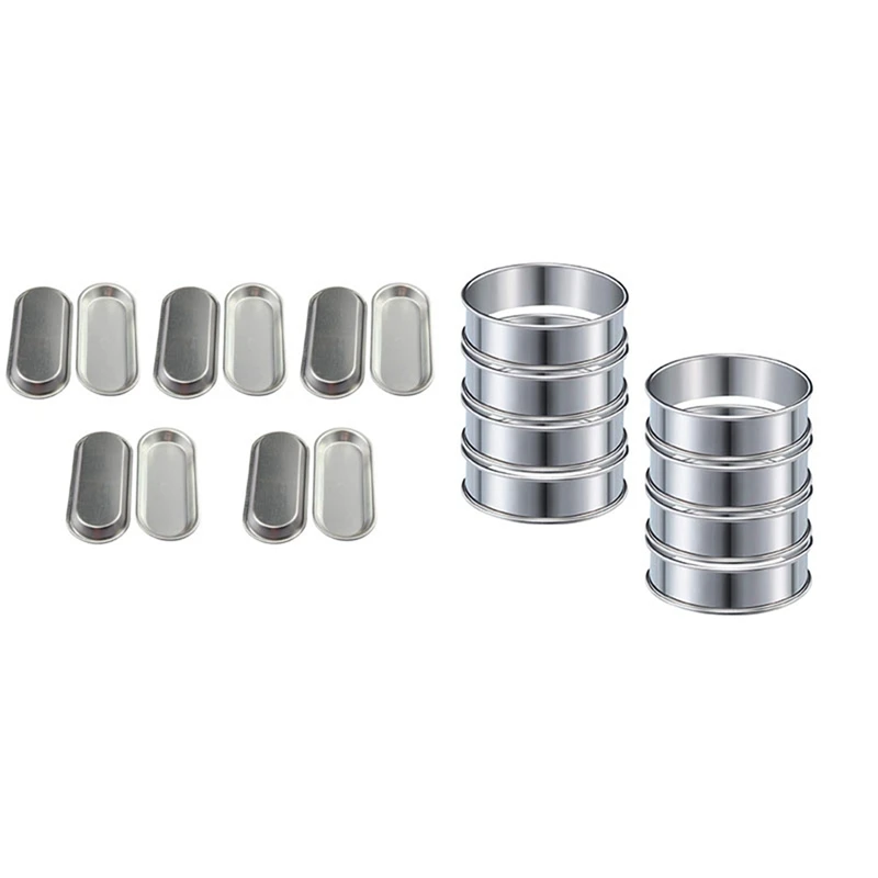 

8 PCS 4.1 Inch Muffin Tart Rings Double Tart Ring With 10 PCS Cake Mould Tin Long Shape Bread Hotdog Baking Mold