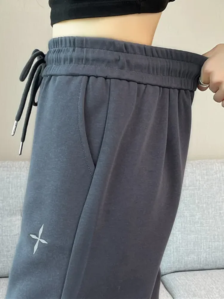 Корейские модные свободные прямые брюки женские эластичные спортивные штаны с