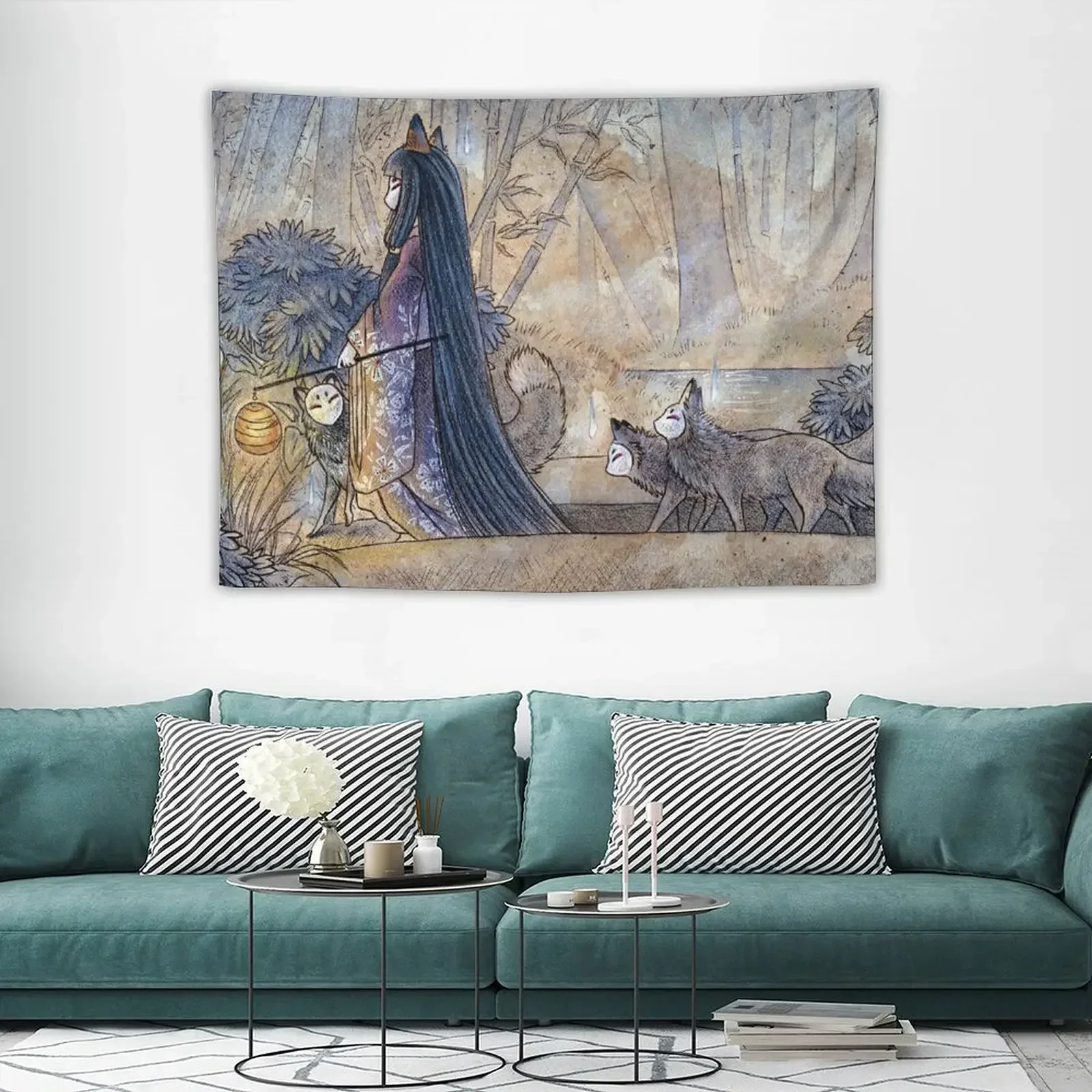 Silent Crossing - TeaKitsune Fox Yokai Гобелен Настенный для украшения спальни