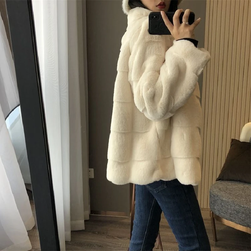 Autumn Mink Faux Fur Coat Office Lady Stand Collar Zippers Thick Warm Winter Jacket Women 2022 New Fashion Famale Clothing Top