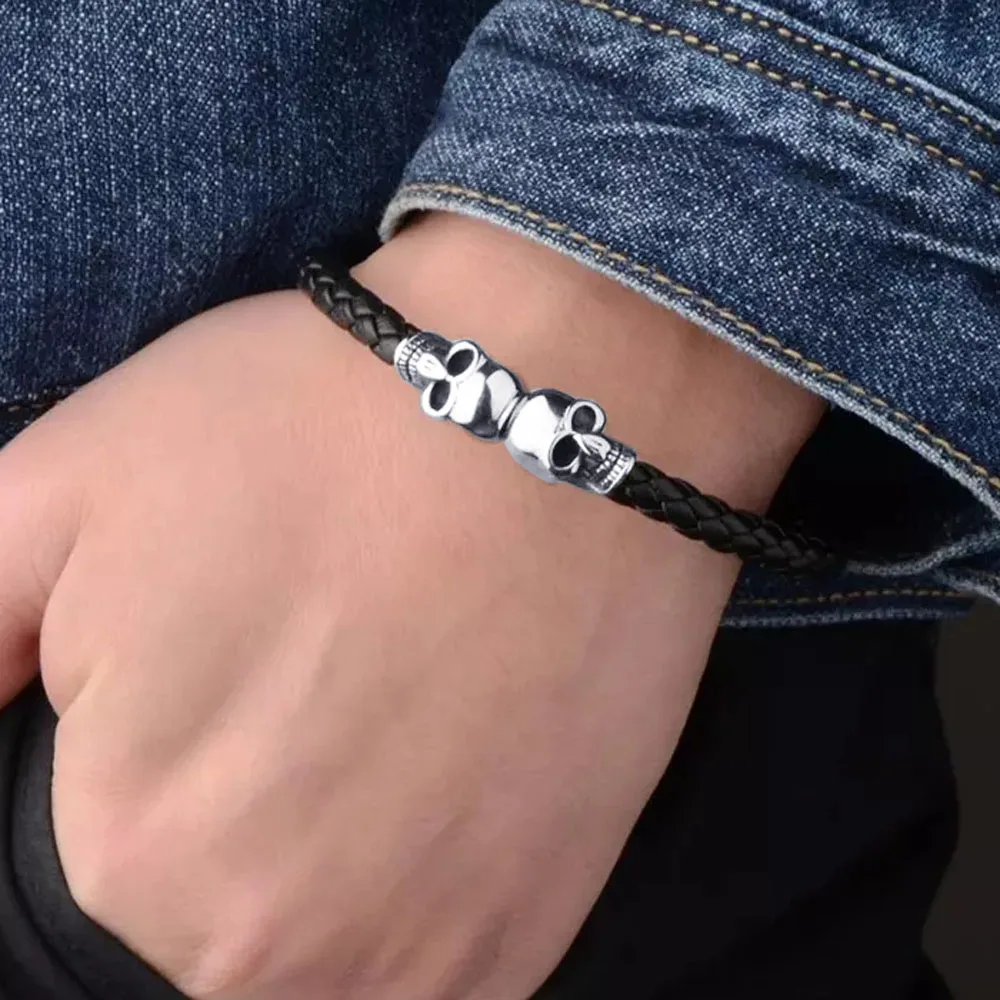 Браслет FIREBROS мужской из натуральной кожи черный/золотой/серебристый браслет на