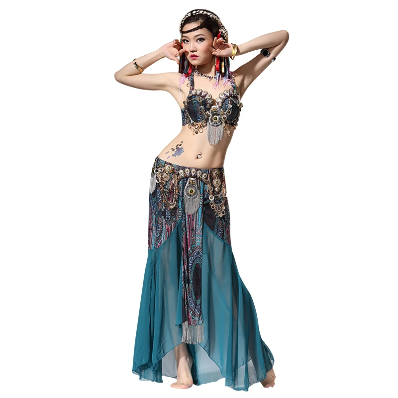 

ATS Proffesional bellydance Sexy Bra Belly Dance Costume Performance Girl Suit Yarn Skirt Peacock TV Show Dancing Clothes