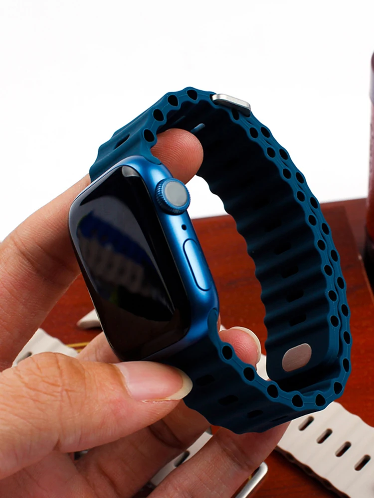 Ocean Silicone Watch Band for Apple Watch 38/40/41MM, 42/44/45/49MM Replaceable Watch Soft Sport Watch Band for iWatch 3456SE78