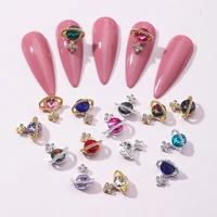 10pcs planet nail charms rhinesstones shiny saturn shape goldsliver nail art alloy diamond crystal nail ornament glass diy gems