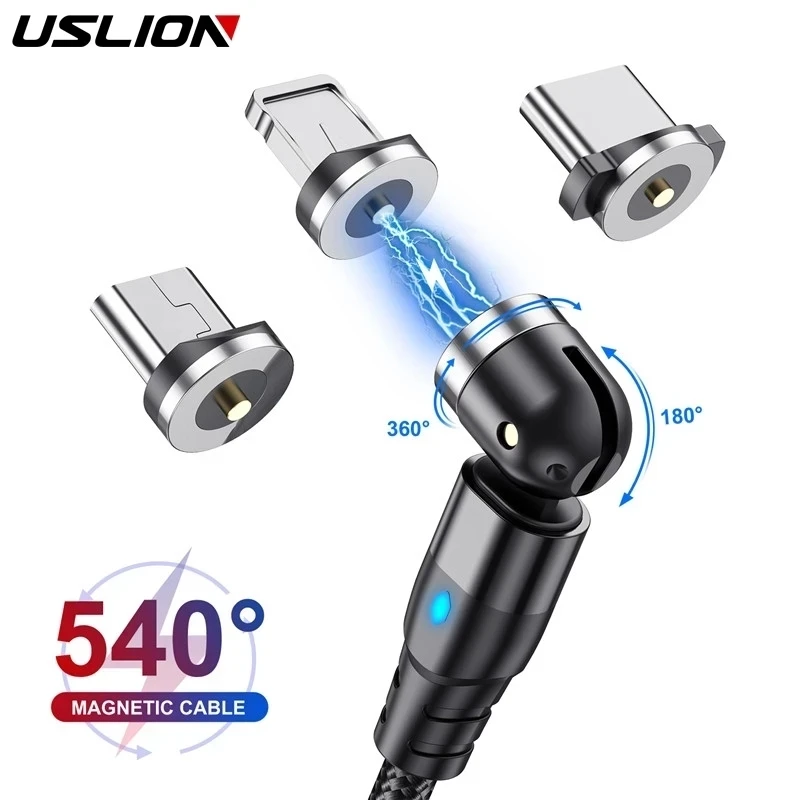 Магнитный кабель USLION с поворотом на 540 градусов Micro USB Type C - Цена: 155.24