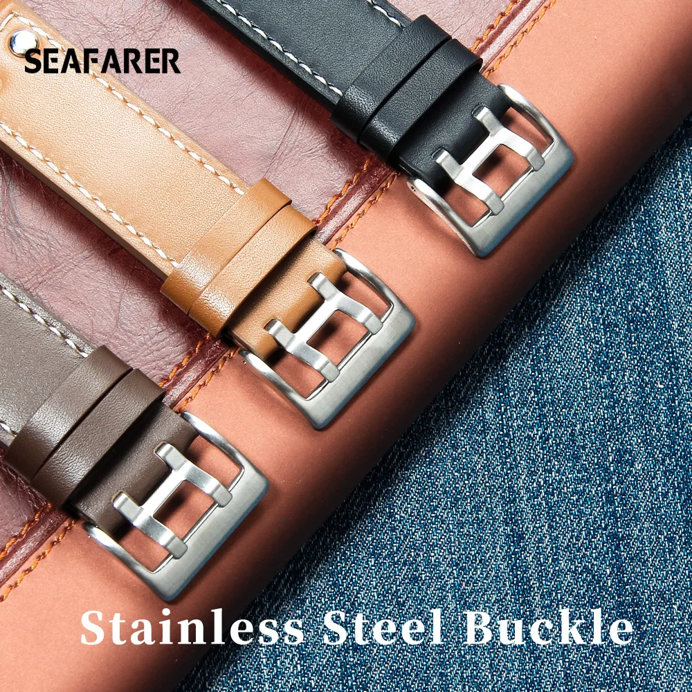 20mm22mm Double Row Hole Leather Straps for Hamilton Seiko Watch Band Rivet Mens Military Pilot Khaki Field Aviation Watch Belts