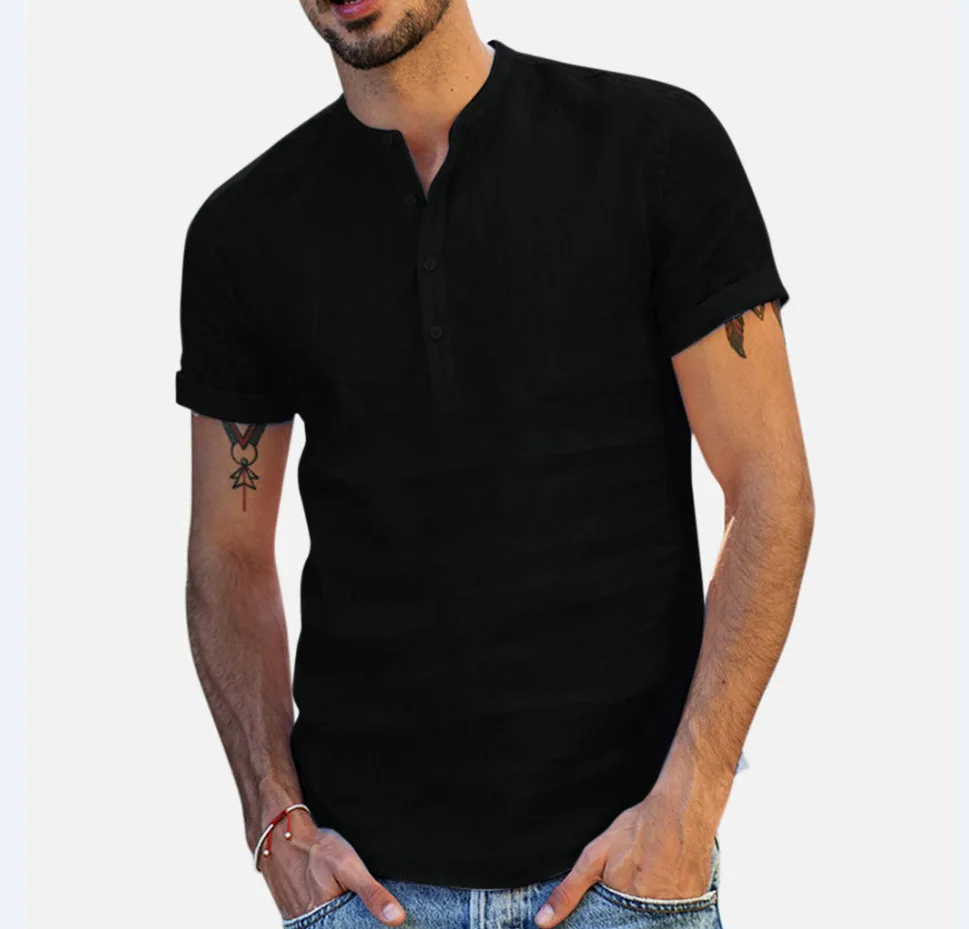 2023 new Summer New Men's Short-Sleeved T-shirt Cotton and Linen Led Casual Men's T-shirt Shirt Male Breathable S-3XL