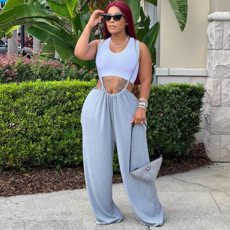 

Летний повседневный комбинезон на бретелях с широкими штанинами, женский модный Свободный Длинный комбинезон с принтом для женщин