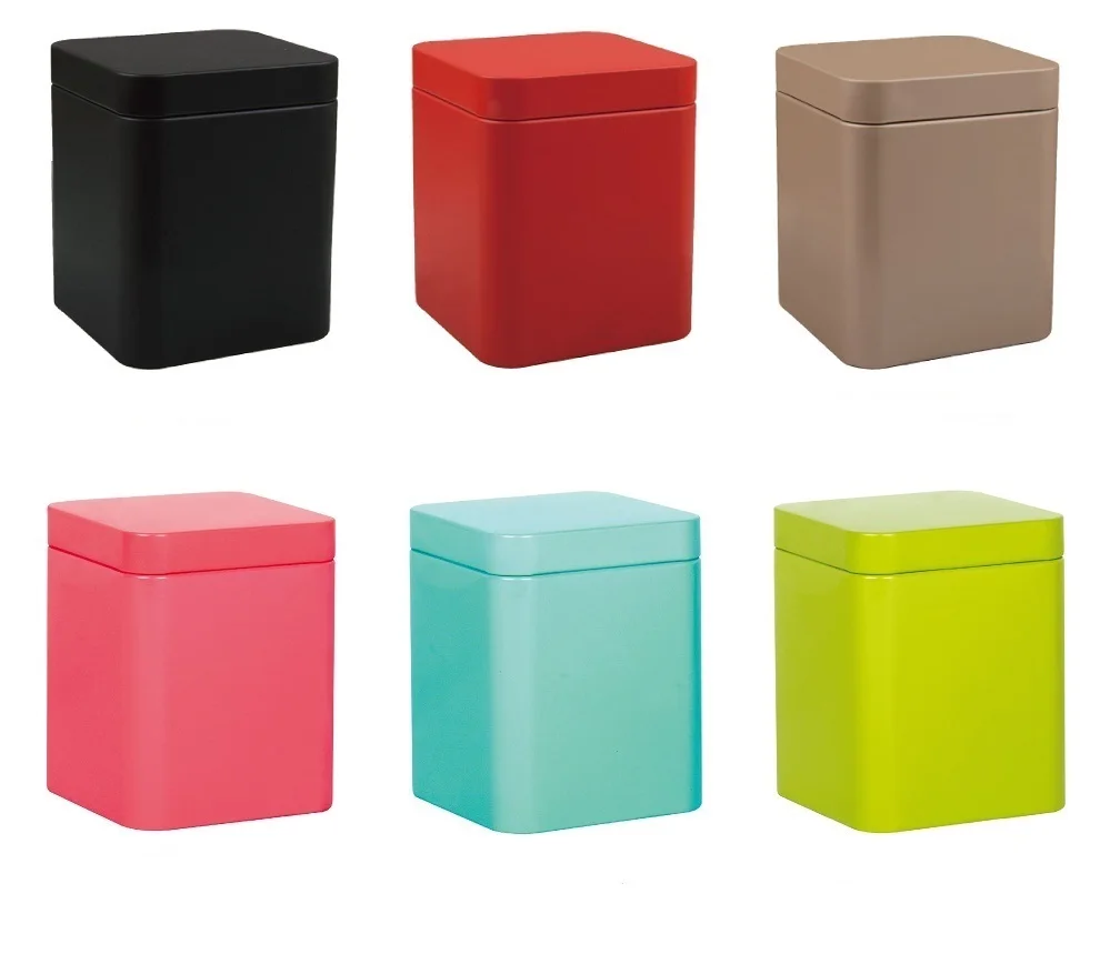 

New Arrival 75X75X95mm square sealed tea tin box metal storage box candy jar caddy