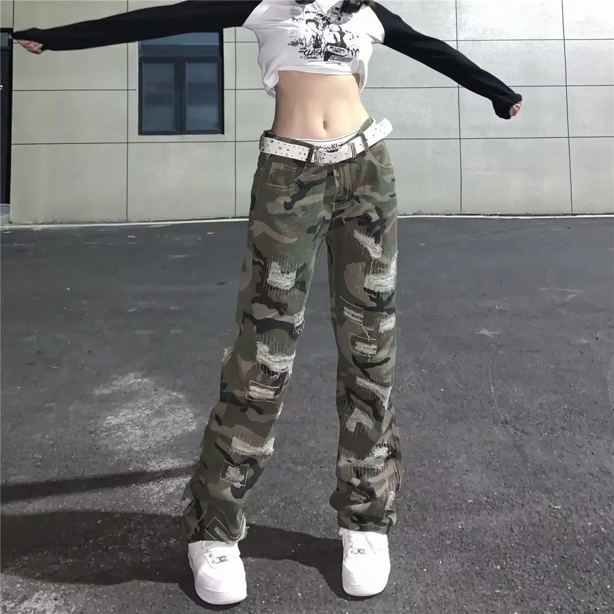 

Y2k Streetwear Camouflage Jeans Woman High Waist Cargo Pants Hip Hop Straight Jeans Fashion Straight Baggy Pants Casual pants