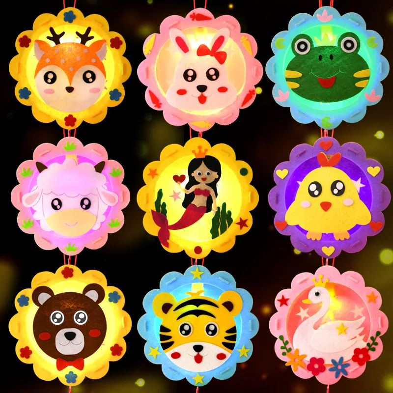 

12pcs Party Animals Festival Lantern Handmade DIY Material Cartoon Handheld Glow Lantern Birthday Gift Children Toy Halloween