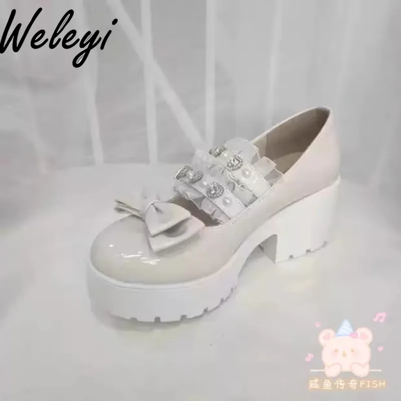 Новинка японские осенние туфли на платформе и высоком каблуке серия Sweet Mine